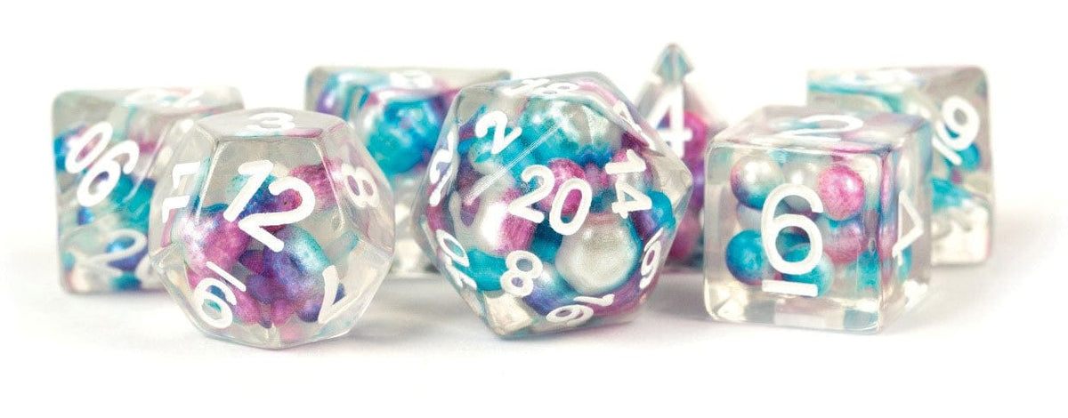 Metallic Dice Games Tabletop Games > Role-Playing Games > Accessories Pearl Resin 16mm Poly Dice Set: Gradient Purple/Teal/White Numbers (7) 680599384042 MET 693