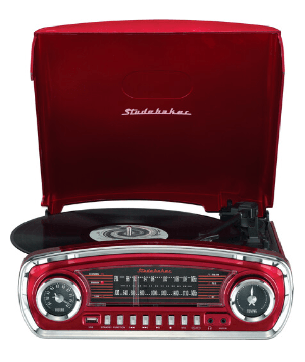 Third Eye Comics Studebaker SB6057R Retro Turntable 3 Speed AM/FM Radio Bluetooth Receiver (Red) 077283015779