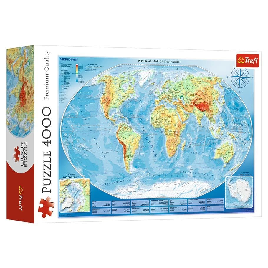 Puzzle: Large Physical Map of the World 4000 Pieces (Trefl Red)