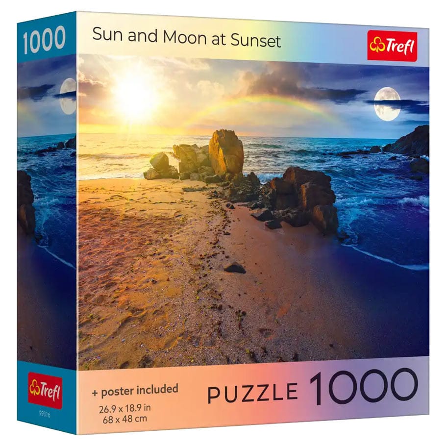 Trefl USA Puzzles > Jigsaw Puzzles Puzzle: Sun and Moon at Sunset 1000 Piece with Poster (Trefl Red) 5900511993165 TRE99316