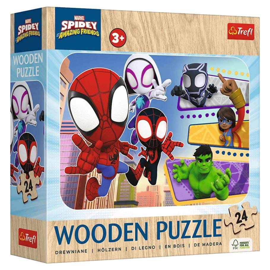 Trefl USA Puzzles > Jigsaw Puzzles Trefl Wooden: 24pc Jigsaw - Marvel Brave Spidey and his Amazing Friends 5900511202748 TRE20274