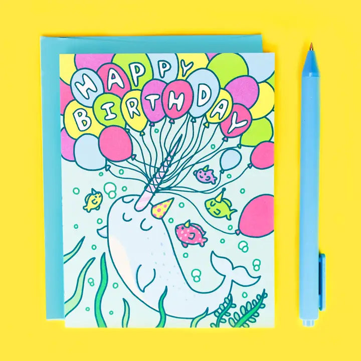 Turtle's Soup Stationery > Greeting Cards Have an Awesome Birthday Narwhal Birthday Card C-029
