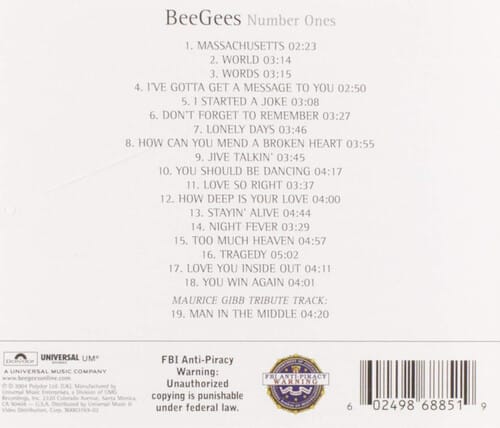 Ume Music > Compact Discs Bee Gees - Number Ones (Bonus Track) [CD] 602498688519 UMEB000376902.2