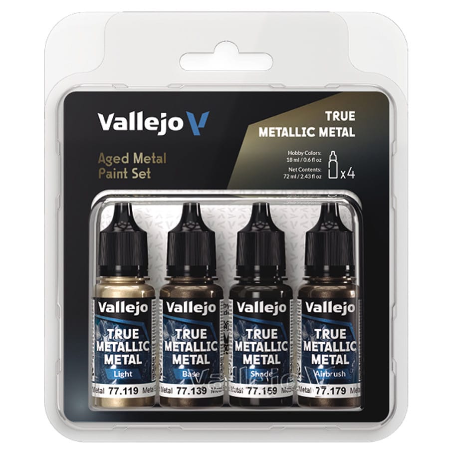 Vallejo Hobby Supplies > Paints True Metallic Metal: Aged Metal Color Set 8429551772587 VJP77258