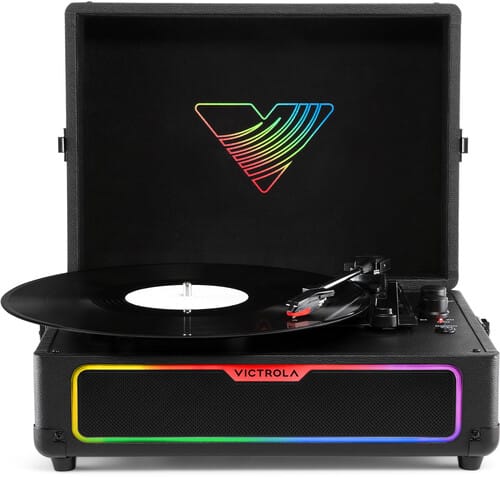 Victrola Music > Audio Equipment Victrola: VSC-700SB-BLK Journey Glow Bluetooth Illuminated Suitcase Record Player Black 850063203500 VCTA03500