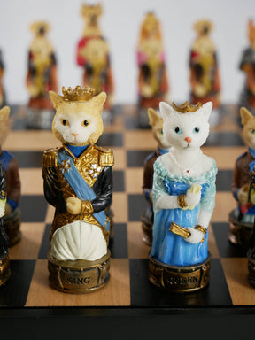 WorldWise Imports Board Games Chess Set - Cats & Dogs Resin Chessmen in Black/Maple Chest 035756706388 R70639-BCT