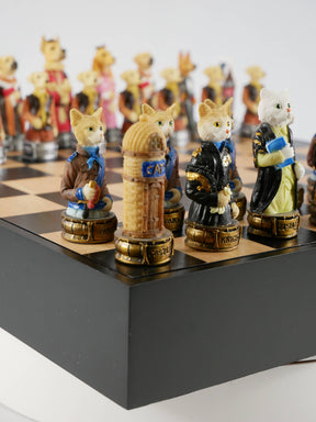 WorldWise Imports Board Games Chess Set - Cats & Dogs Resin Chessmen in Black/Maple Chest 035756706388 R70639-BCT