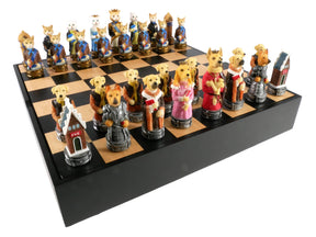 WorldWise Imports Board Games Chess Set - Cats & Dogs Resin Chessmen in Black/Maple Chest 035756706388 R70639-BCT