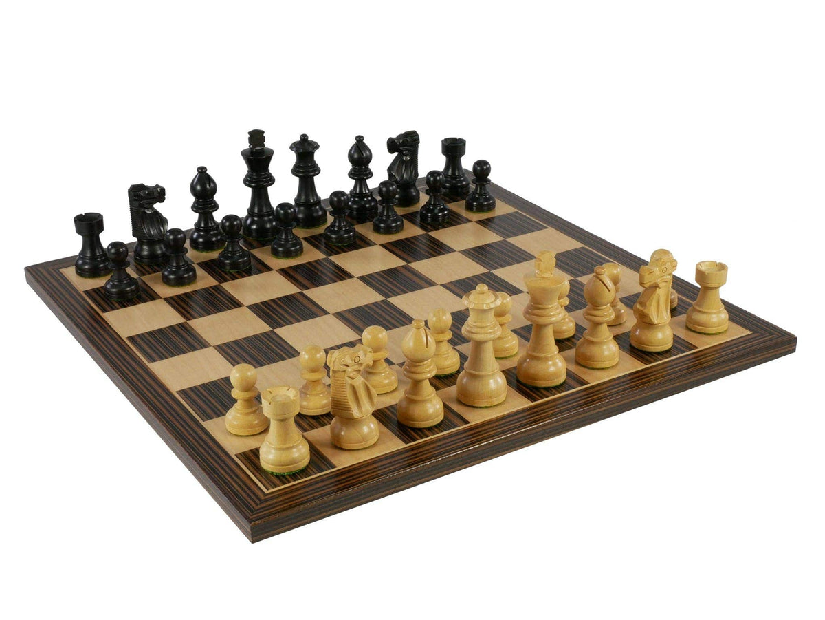 WorldWise Imports Board Games Chess Set - Small Black French Chessmen on Ebony veneer Chess Board 035756302368 30BF-40360EBC