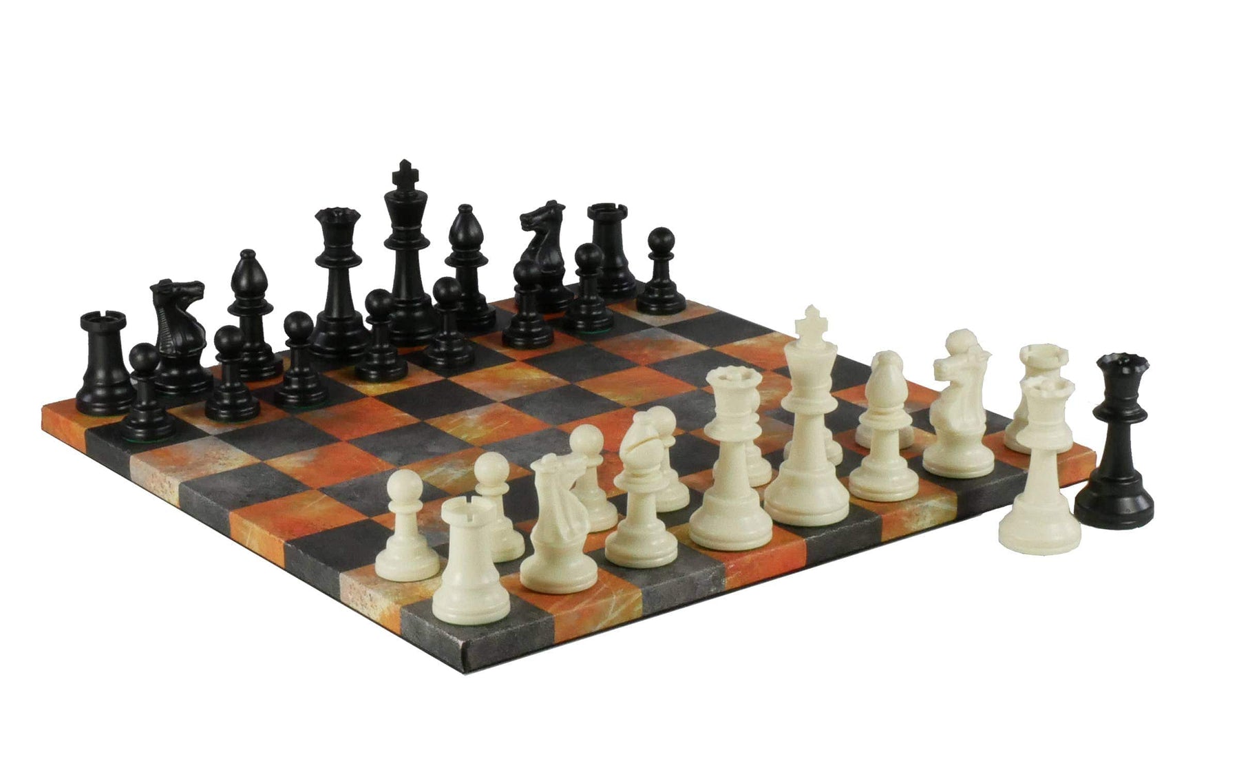 WorldWise Imports Board Games Chess Set - Tournament Chessmen on Faux Leather Boards: Dusky Black & Cream 035756551131 95437-78214