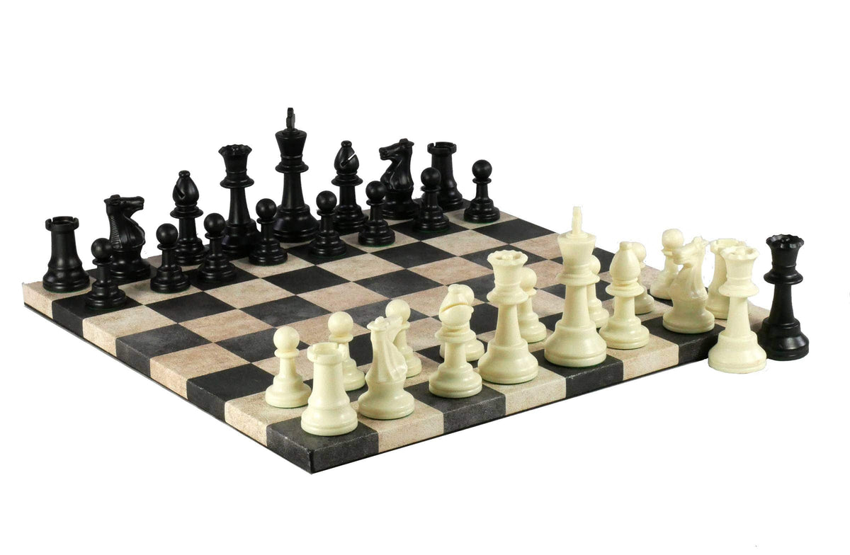 WorldWise Imports Board Games Chess Set - Tournament Chessmen on Faux Leather Boards: Dusky Black & Cream 035756551131 95437-78214