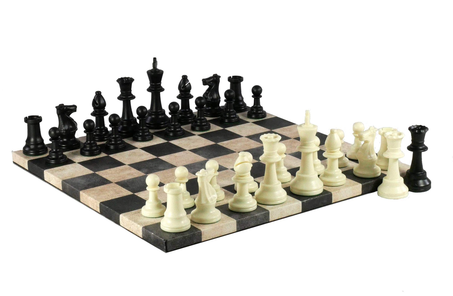WorldWise Imports Board Games Chess Set - Tournament Chessmen on Faux Leather Boards: Dusky Black & Cream 035756551131 95437-78214