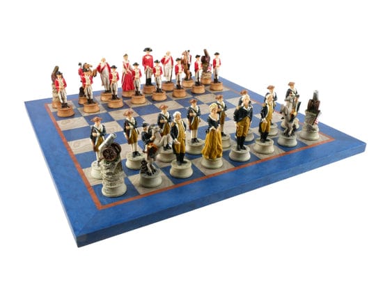 WorldWise Imports Board Games > Large Box Games Chess Set - American Revolution Resin Chess Pieces on Blue & Grey Veneer Board 035756751753 R75171-40390BG