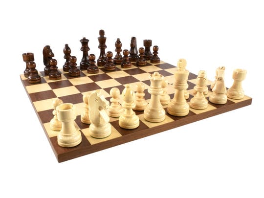 WorldWise Imports Board Games > Large Box Games Chess Set - Brown and Natural Boxwood German Knight Chess Pieces on Dark Rosewood/Maple Basic Board 035756956080 35BRNG-45360DR