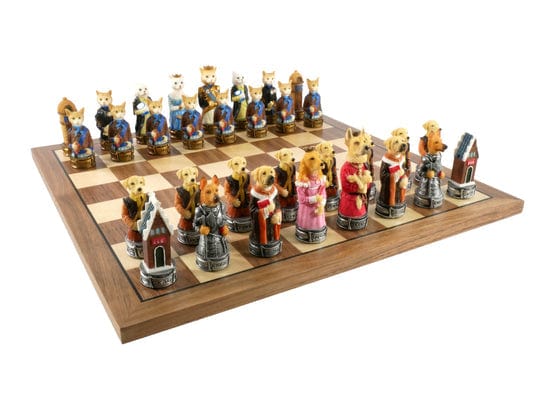 WorldWise Imports Board Games > Large Box Games Chess Set - Cats & Dogs Resin Men on Walnut Maple Board 035756706449 R70639-95815