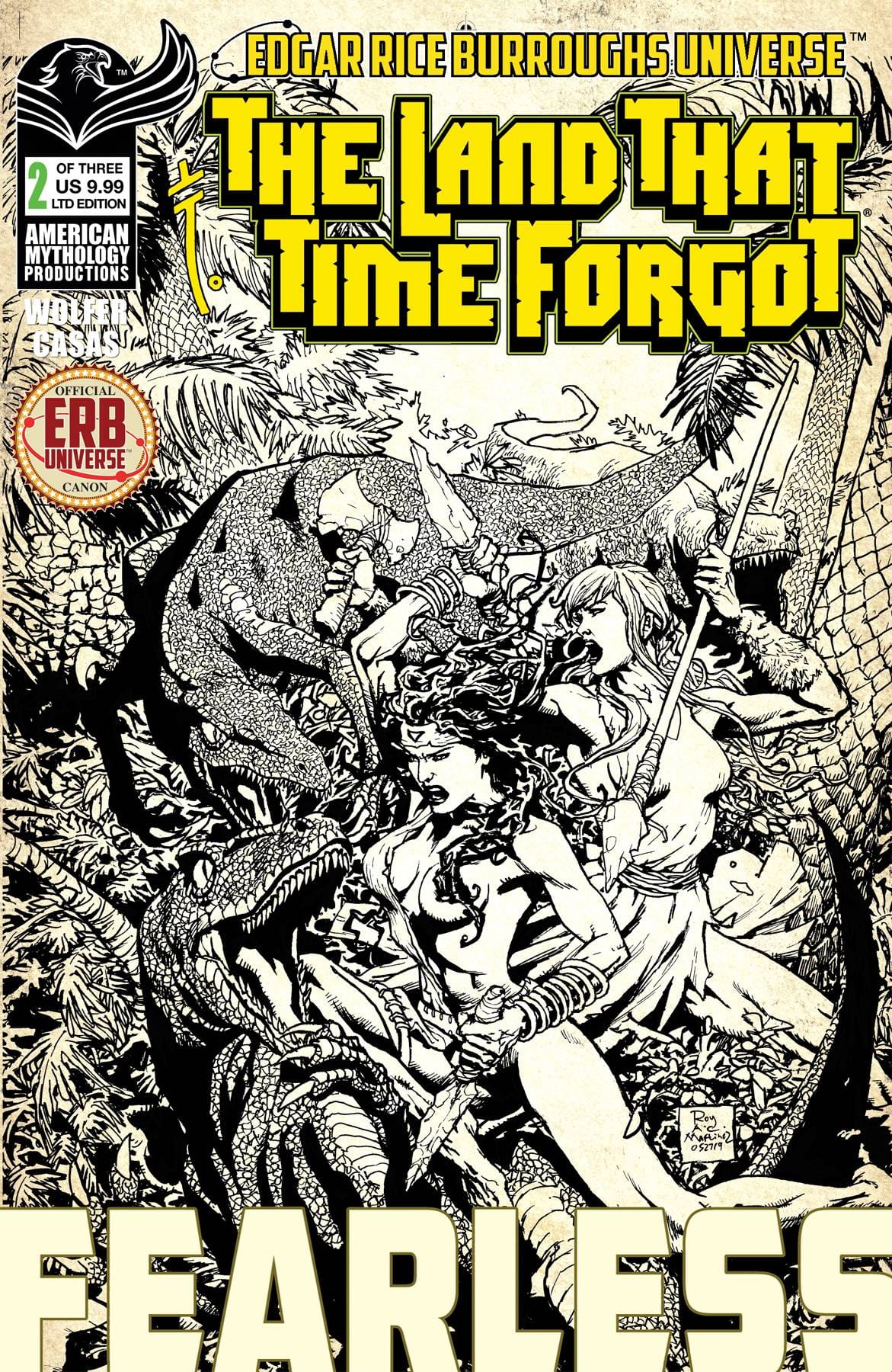 American Mythology Productions Comic Books LAND THAT TIME FORGOT FEARLESS #2 CVR B LTD B&W 85609100608340221 MAY231530