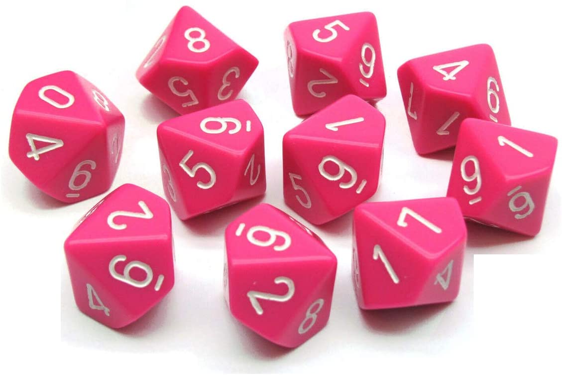 Chessex Dice > Chessex Chessex: Plastic 10d10 Set - Opaque Pink/White 601982012434