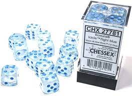 Chessex: Plastic 12d6 Set - Borealis Icicle/Light Blue Luminary