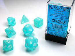 Chessex: Plastic 7-Die Set - Frosted Teal/White