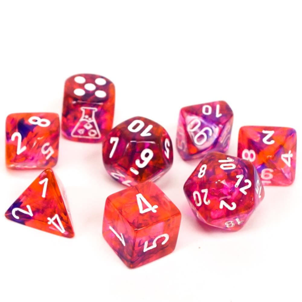 Chessex Dice > Chessex Chessex: Plastic 8-Die Set - Lab Dice, Nebula Black Light Special/White 601982038526 CHX 30057