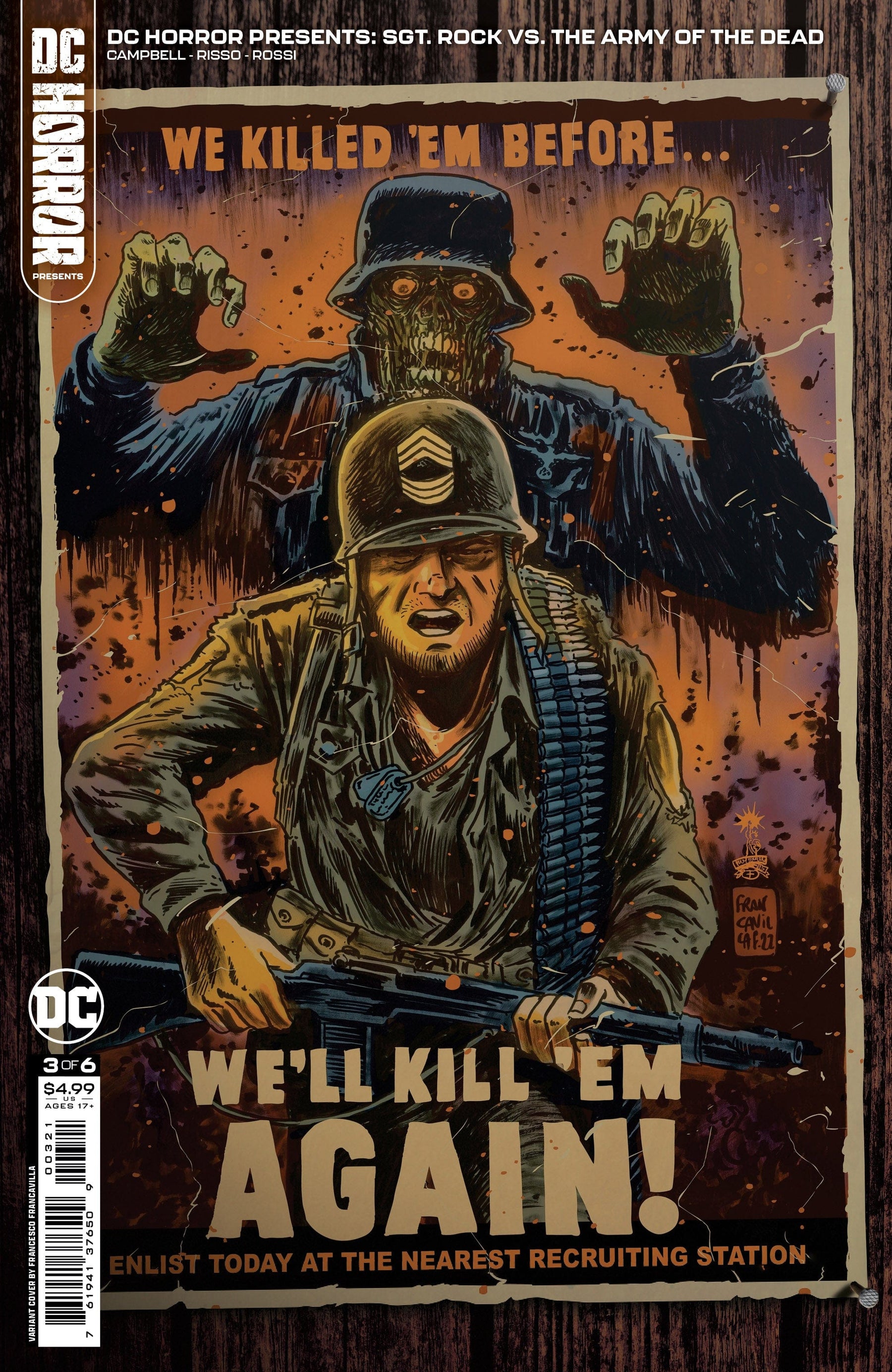 DC HORROR PRESENTS SGT ROCK VS THE ARMY OF THE DEAD #3 (OF 6) CVR B FRANCESCO FRANCAVILLA CARD STOCK VAR (MR)