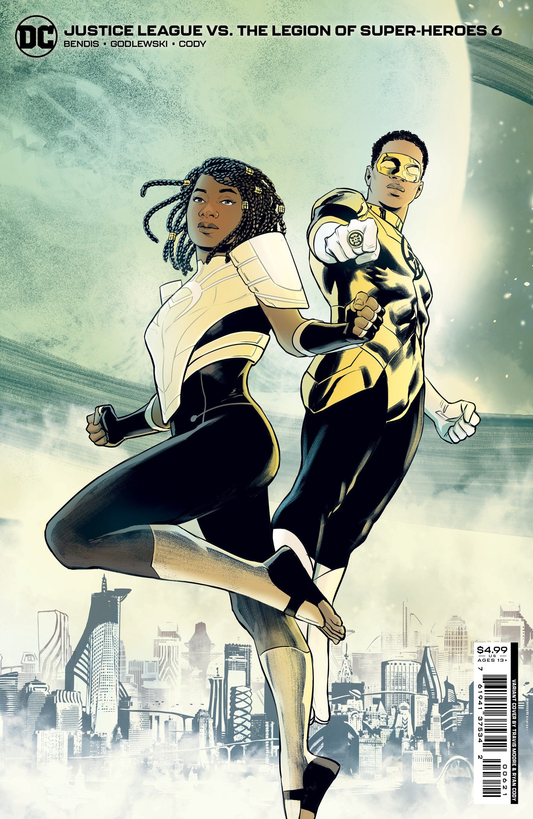 JUSTICE LEAGUE VS THE LEGION OF SUPER-HEROES #6 (OF 6) CVR B TRAVIS MOORE CARD STOCK VAR