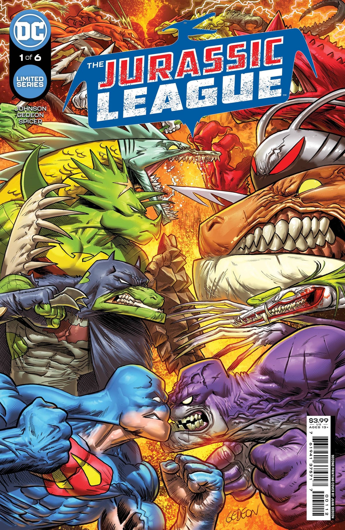 DC Comics Comic Books JURASSIC LEAGUE #1 2ND PRINTING JUAN GEDEON COVER 76194137571700112