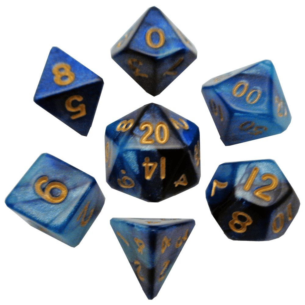 MDG: Mini Plastic 7-Die Set - Dark Blue/Light Blue with Gold - Third Eye