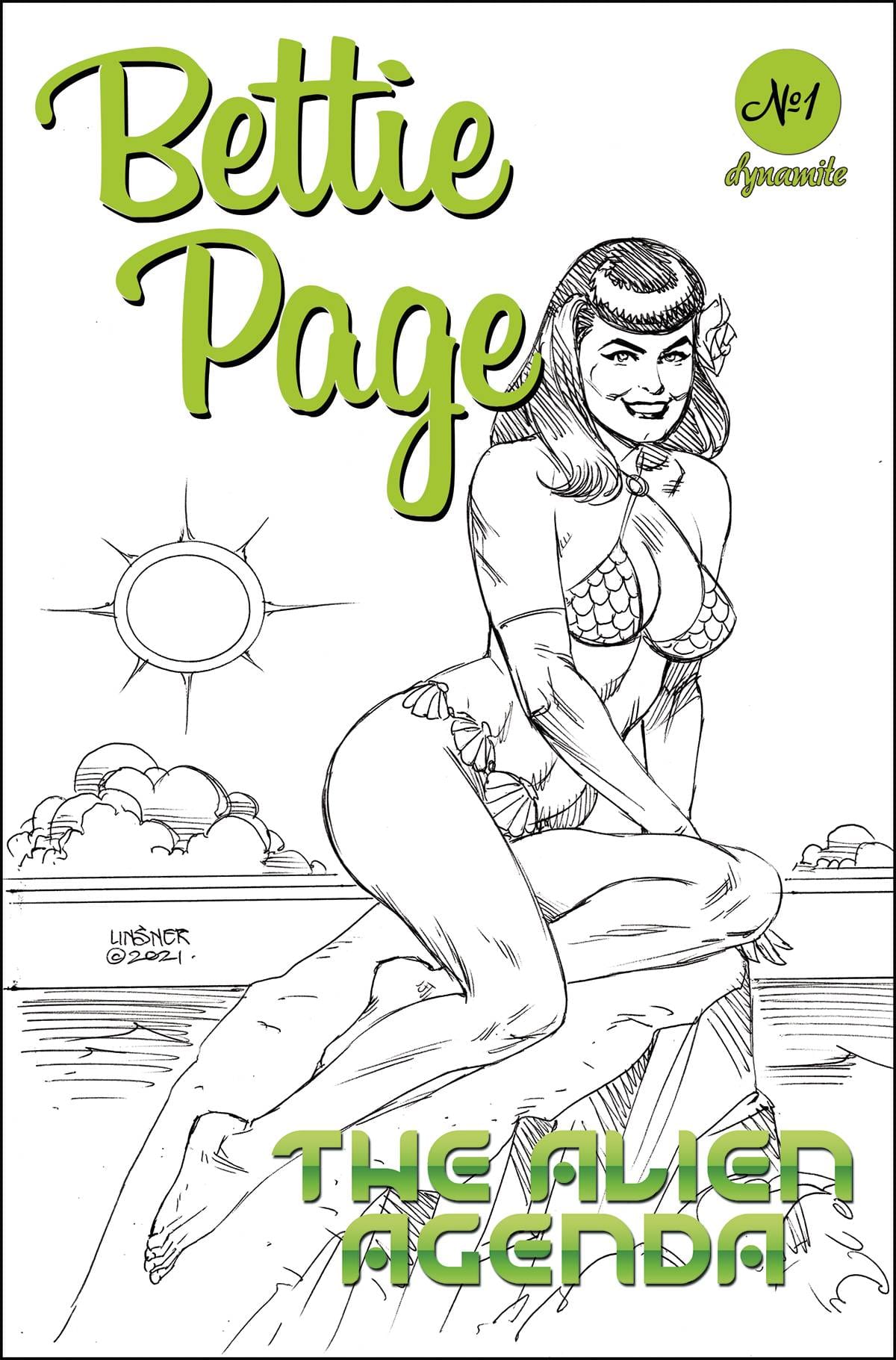 Dynamite Comic Books BETTIE PAGE ALIEN AGENDA #1 CVR K 1:40 INCV LINSNER B&W 72513031780301111 JAN220533