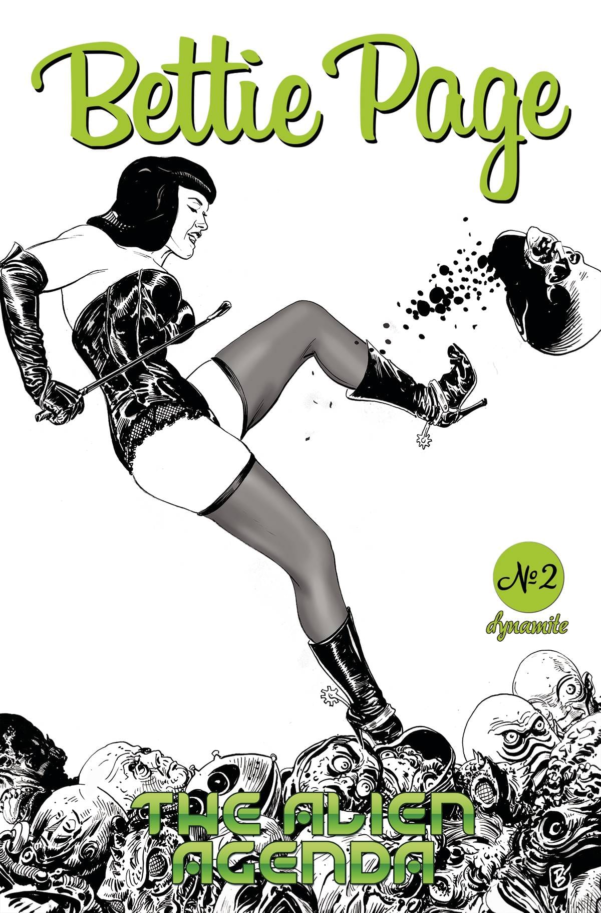 Dynamite Comic Books > Incentives BETTIE PAGE ALIEN AGENDA #2 CVR F 1:10 INCV BROXTON B&W 72513031780302061 FEB220562