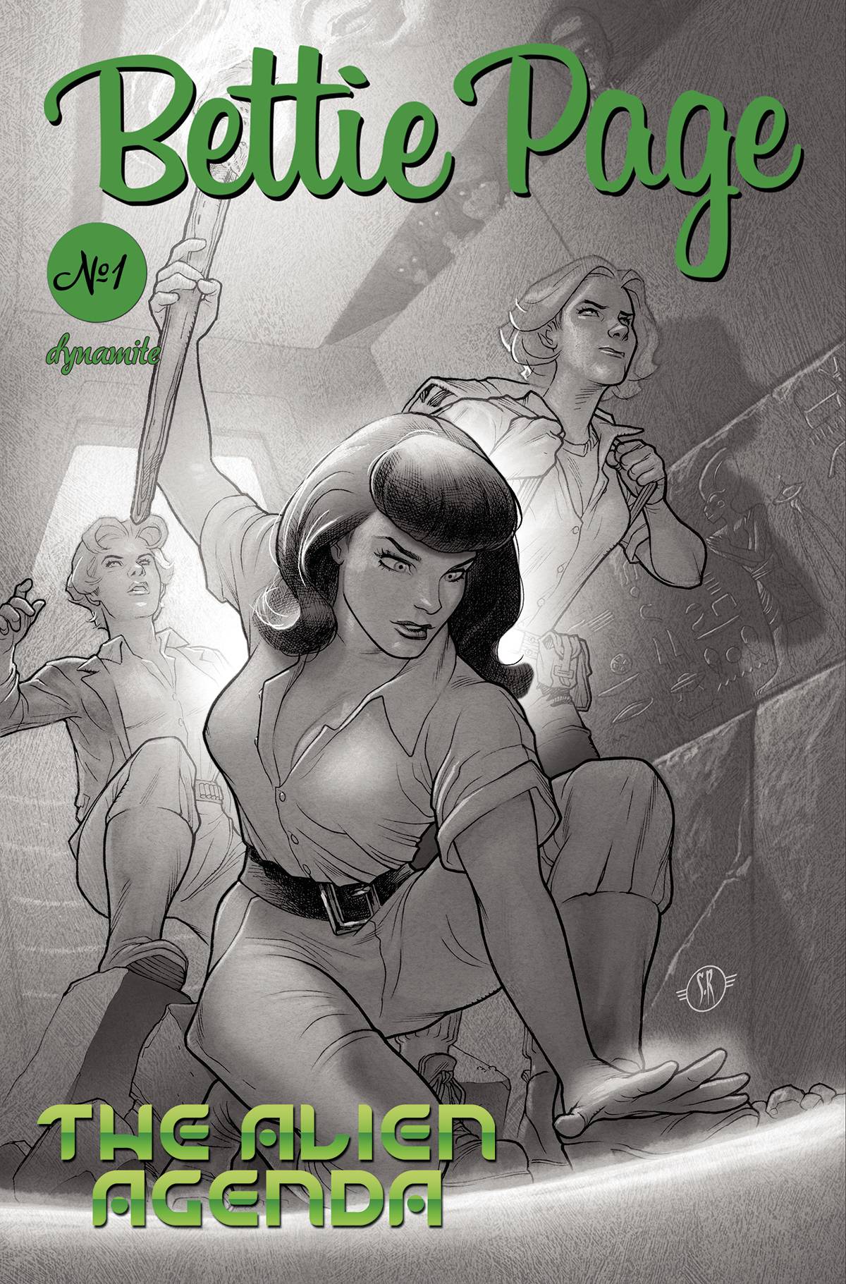 BETTIE PAGE ALIEN AGENDA #2 CVR G 1:20 INCV ROUX B&W