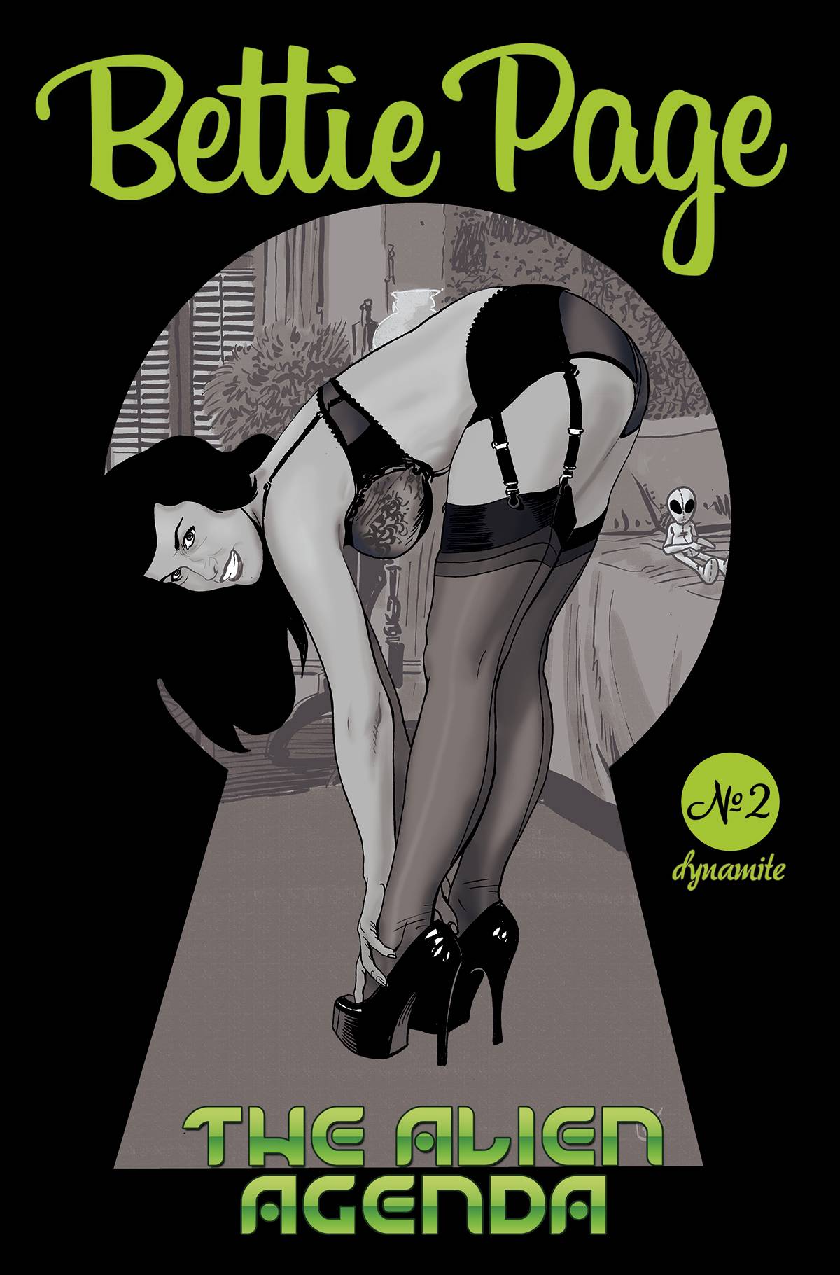 Dynamite Comic Books > Incentives BETTIE PAGE ALIEN AGENDA #3 CVR F 1:10 INCV BROXTON B&W 72513031780303061 MAR220659