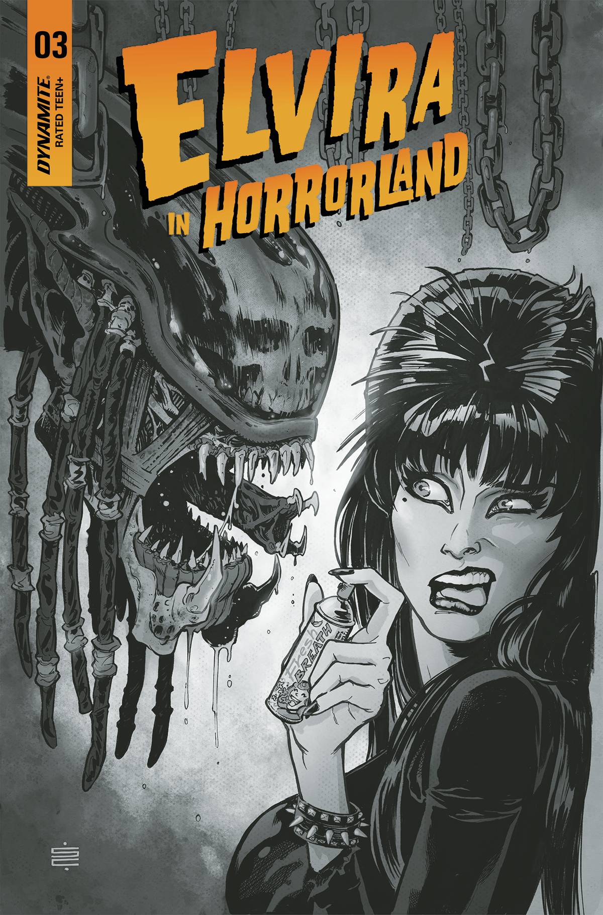 ELVIRA IN HORRORLAND #3 CVR G 1:20 INCV CALIFANO B&W