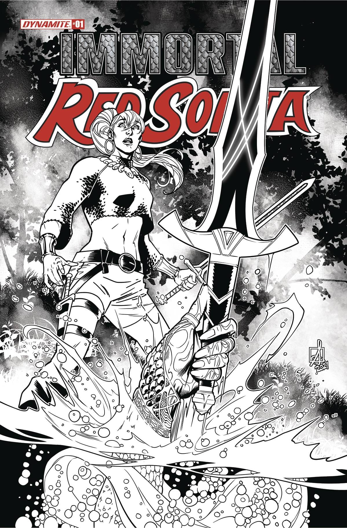 IMMORTAL RED SONJA #1 CVR G 1:10 INCV IZAAKSE B&W