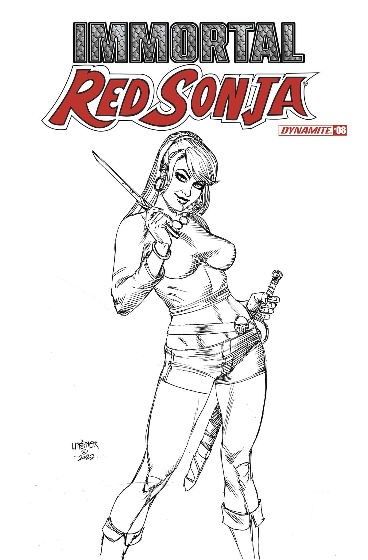 Dynamite Comic Books > Incentives IMMORTAL RED SONJA #8 CVR G 1:15  INCV LINSNER B&W 72513031884808071 SEP220788