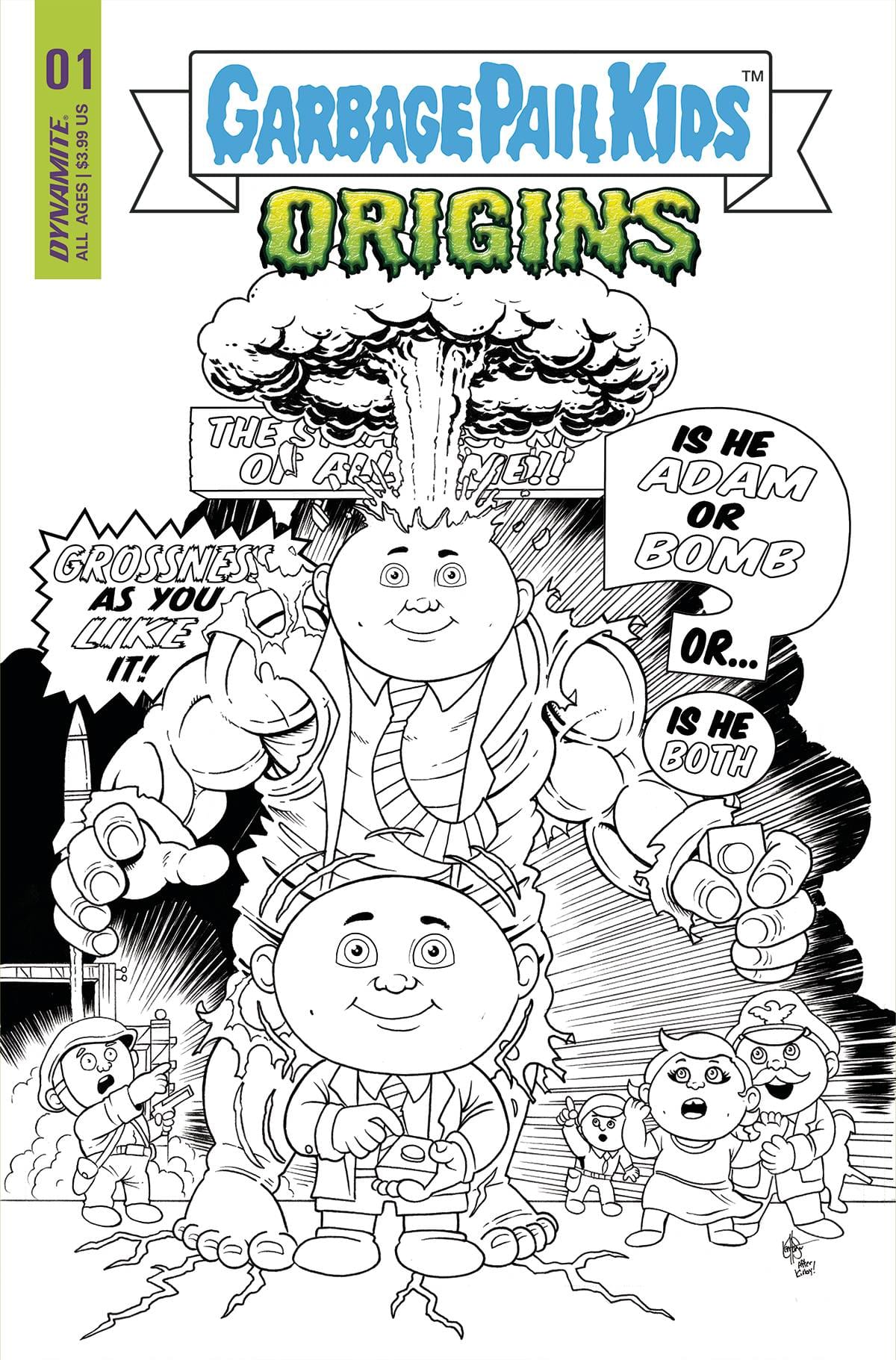 Dynamite Comic Books > Incentives GARBAGE PAIL KIDS ORIGINS #1 CVR P 7 COPY FOC INCV HAESER B&W 72513032315601161 JUL228625