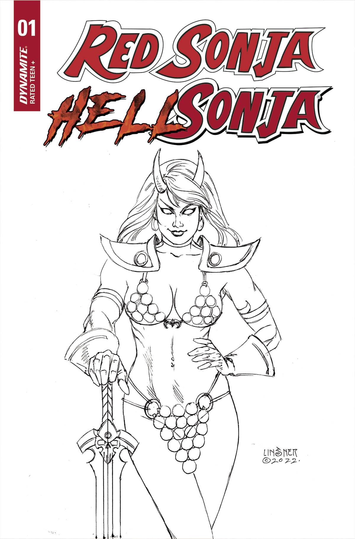 Dynamite Comic Books > Incentives RED SONJA HELL SONJA #1 CVR I 1:20 INCV LINSNER B&W 72513032548801091 OCT220576