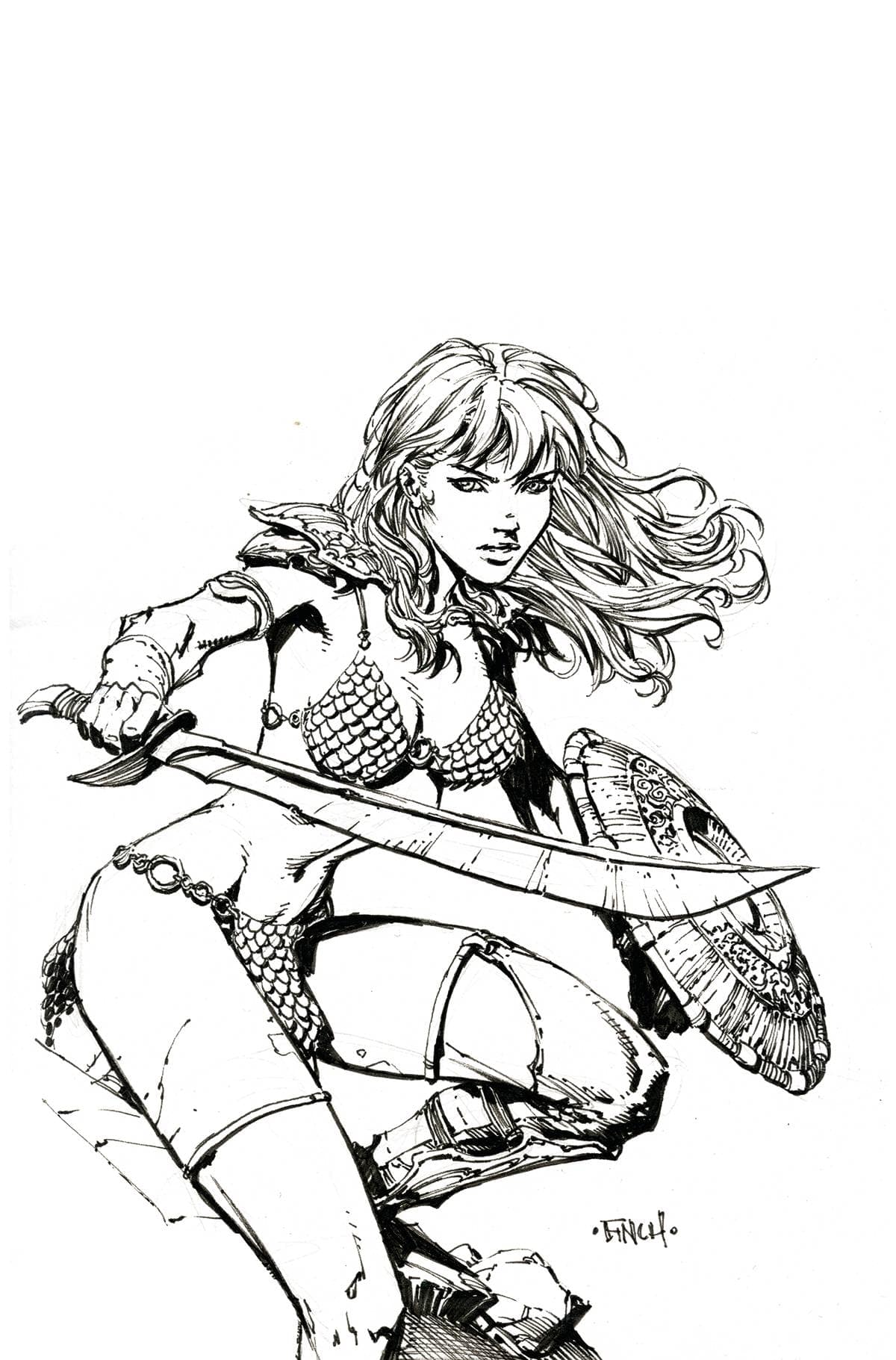 Dynamite Comic Books > Incentives UNBREAKABLE RED SONJA #4 CVR H 1:15 INCV FINCH B&W VIRGIN 72513032317004081 NOV220718