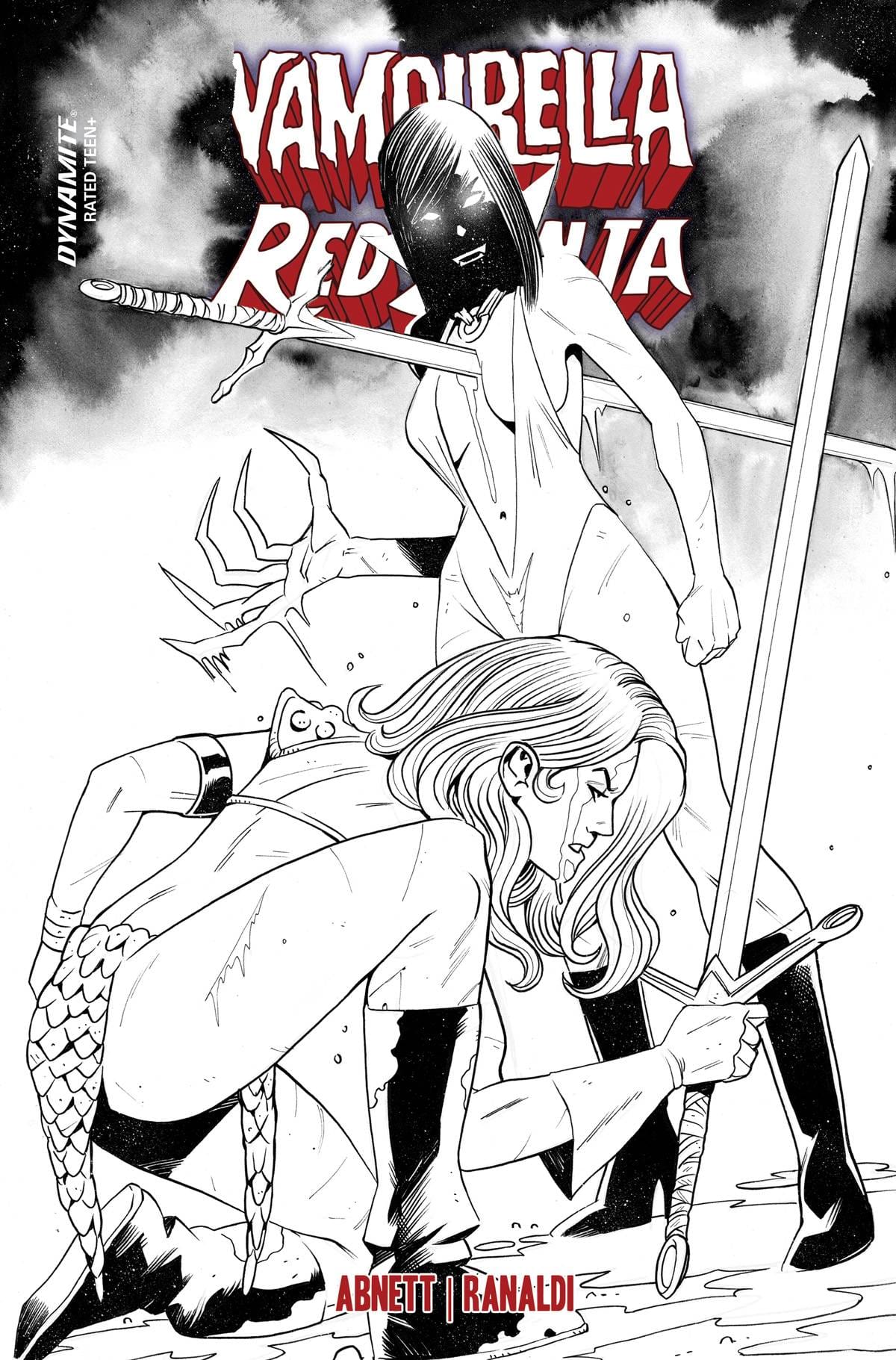 VAMPIRELLA VS RED SONJA #2 CVR P 1:7 FOC INCV MOSS B&W