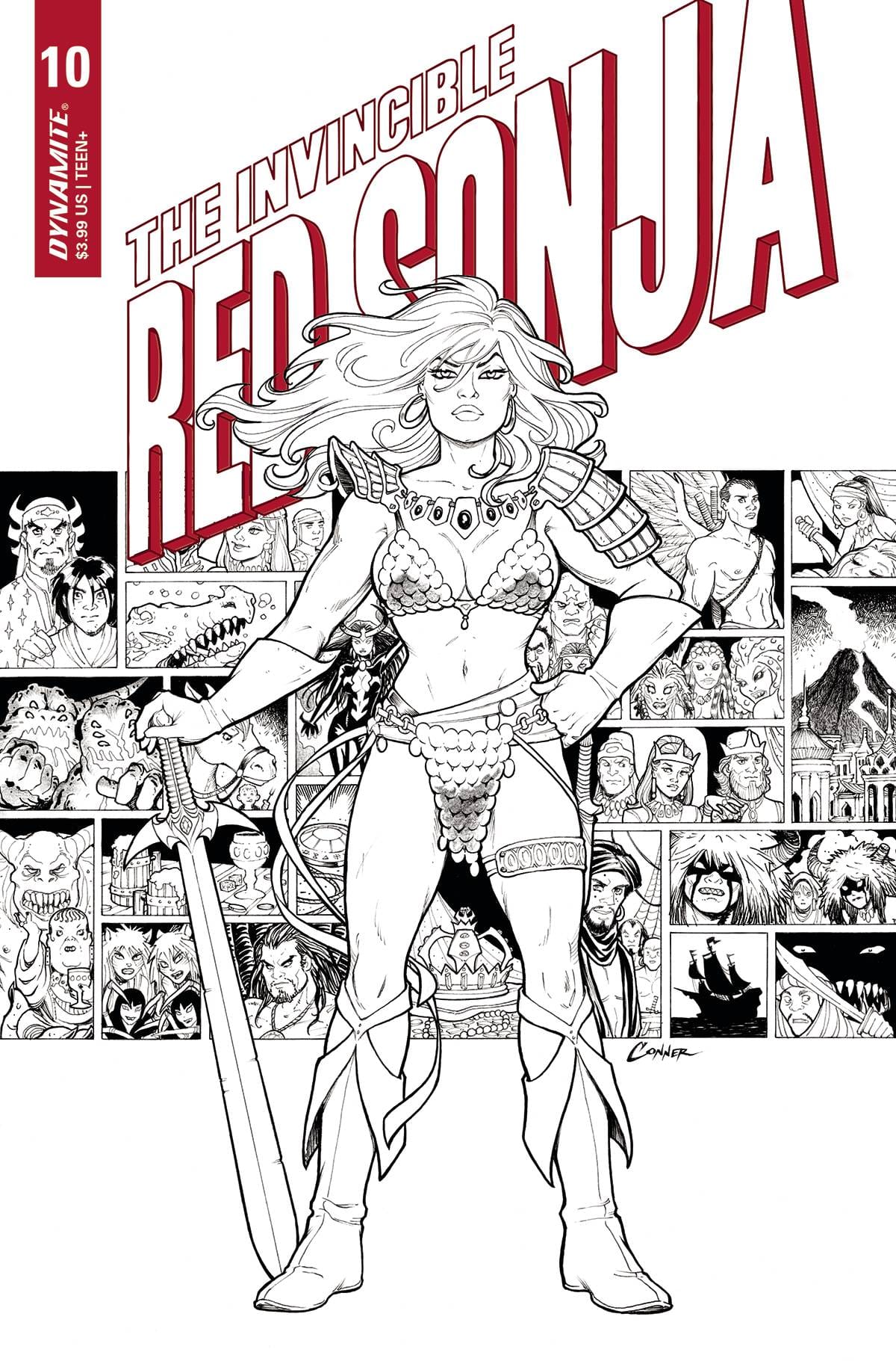 Dynamite Comic Books INVINCIBLE RED SONJA #10 CVR G 1:15 INCV CONNER B&W 72513030634010071 JAN220627