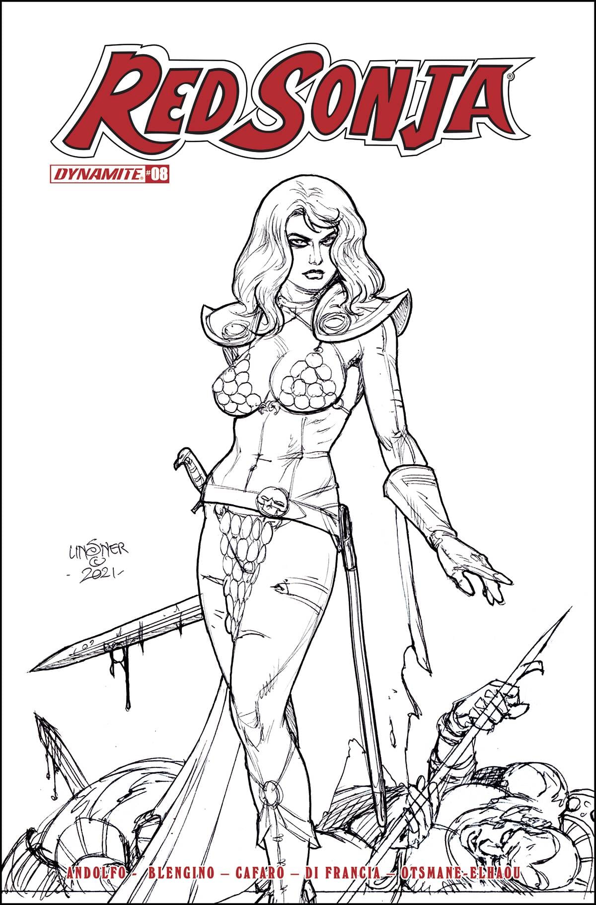 Dynamite Comic Books > Incentives RED SONJA (2021) #8 CVR H 1:25 INCV LINSNER B&W 72513031082808081 FEB220674