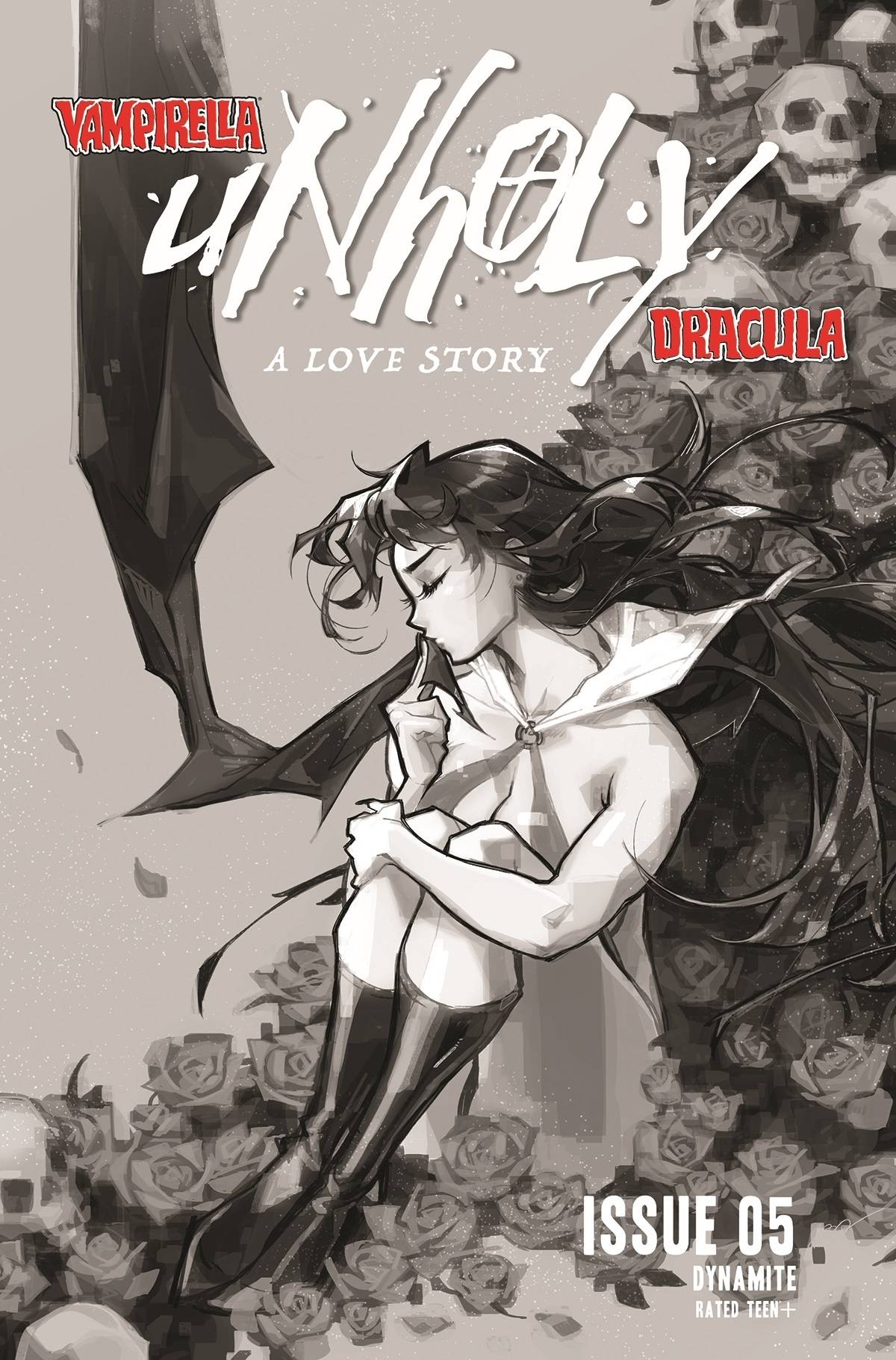 Dynamite Comic Books > Incentives VAMPIRELLA DRACULA UNHOLY #5 CVR H 1:20 INCV BESCH B&W 72513031440605081 FEB220685