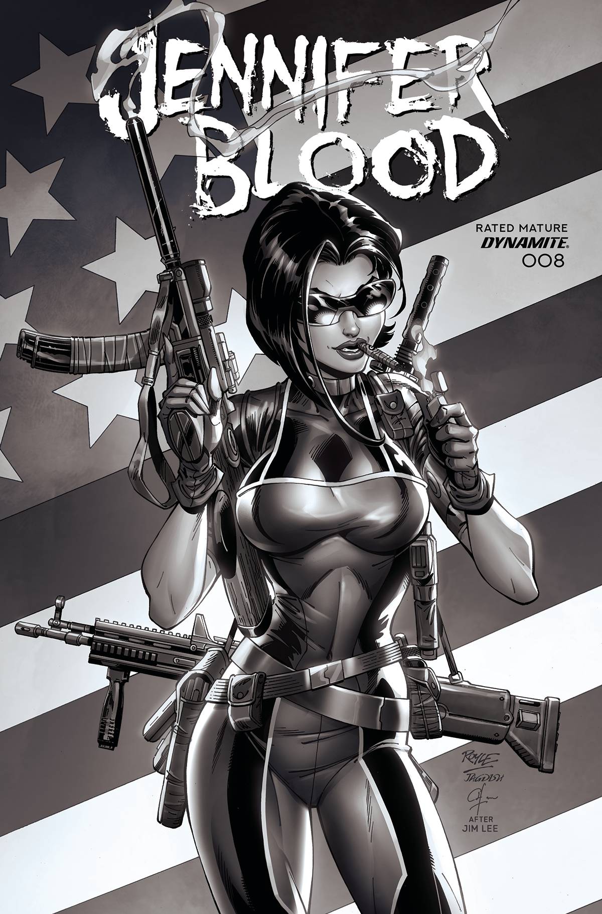 JENNIFER BLOOD #8 COVER P 1:7 LEE HOMAGE B&W VARIANT