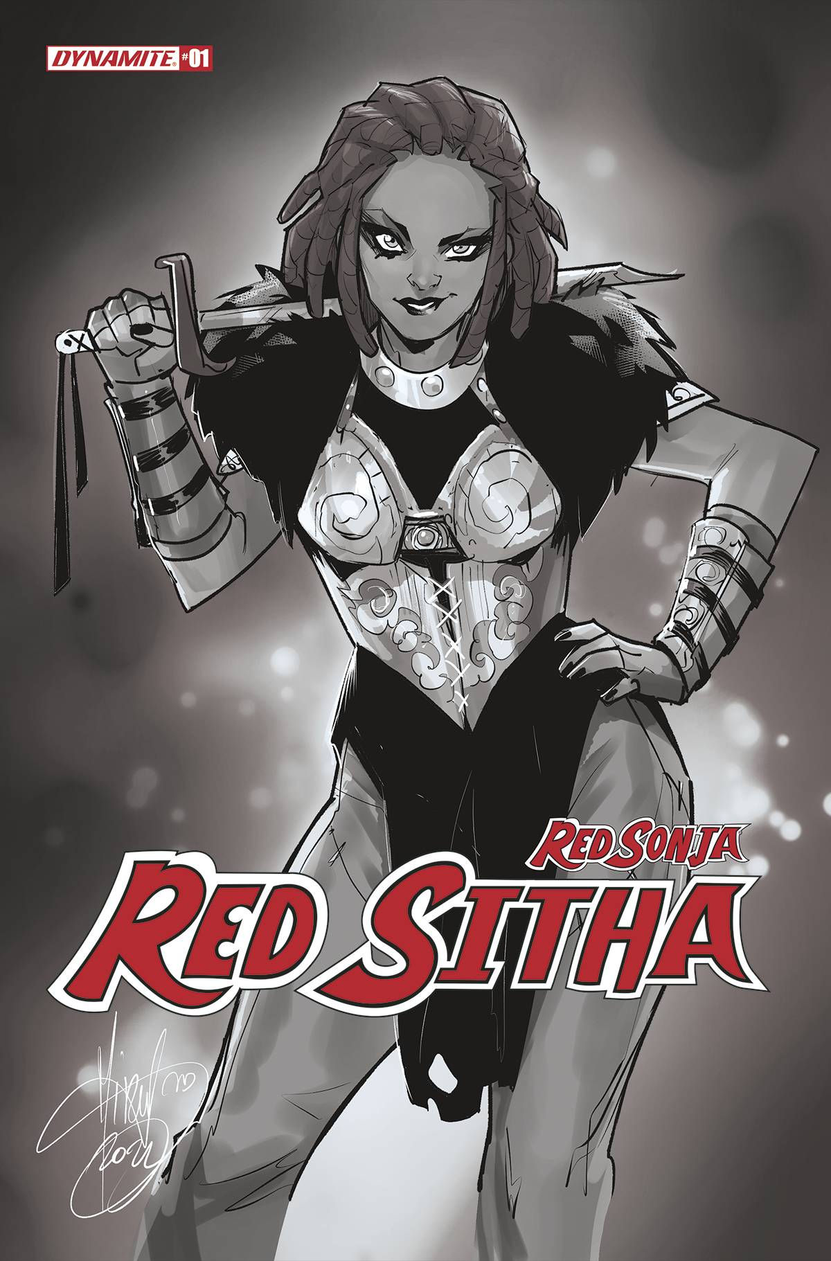 Dynamite Comic Books > Incentives RED SONJA RED SITHA #1 COVER R 1:7 FOC ANDOLFO B&W VARIANT 72513031948701181 FEB229766