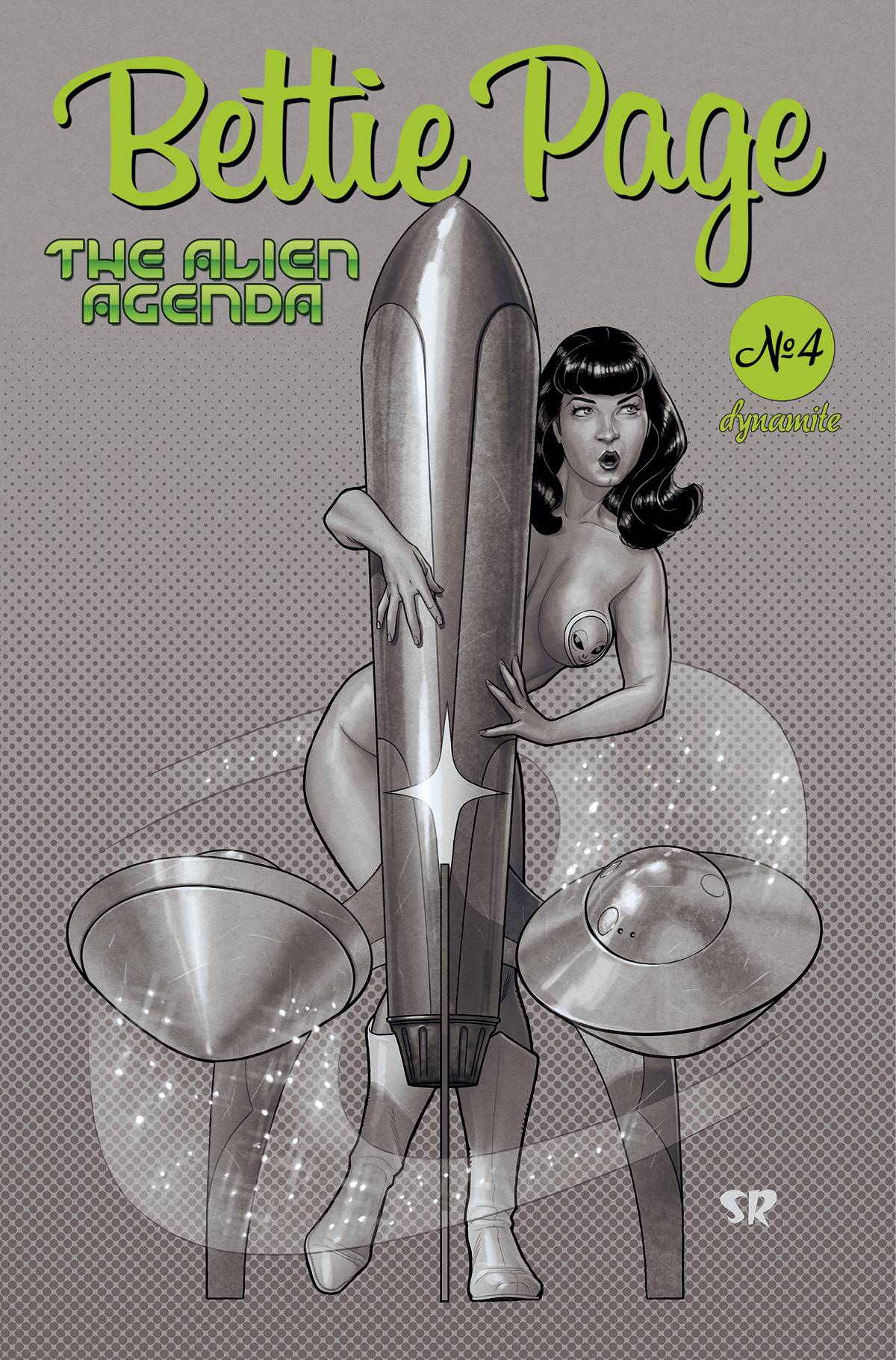 BETTIE PAGE ALIEN AGENDA #4 CVR G 1:20 INCV ROUX B&W