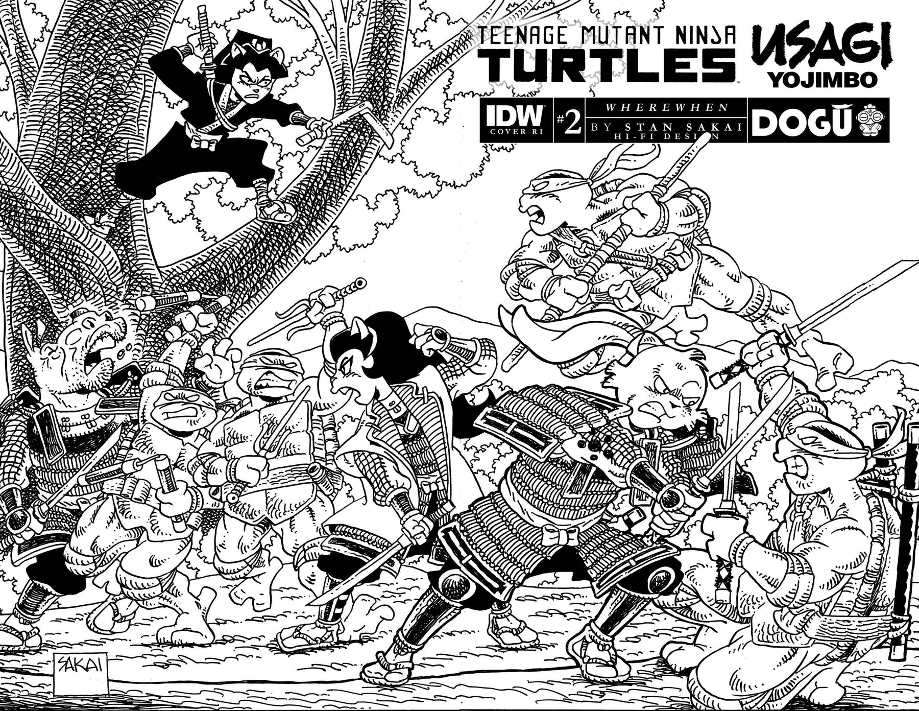 TMNT USAGI YOJIMBO WHEREWHEN #2 CVR D 1:25 INCV B&W SAKAI