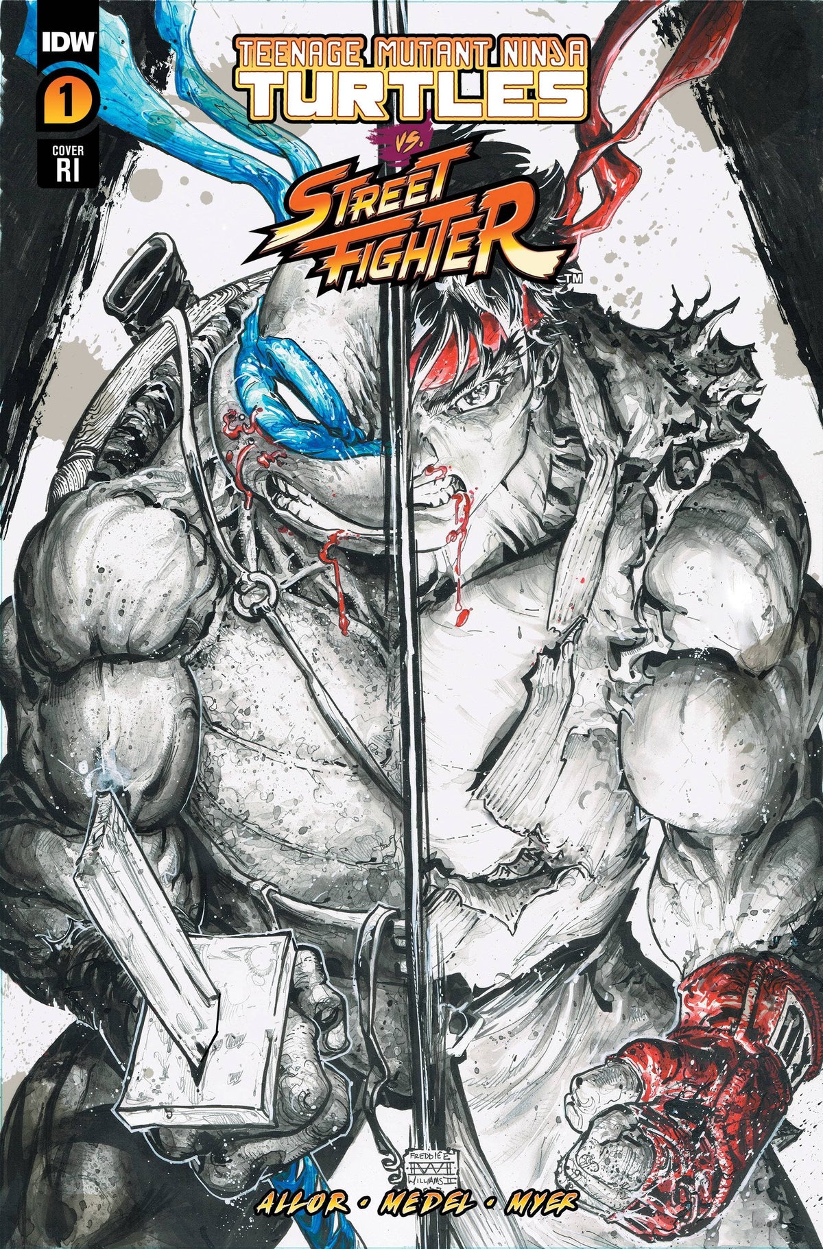 IDW Publishing Comic Books > Incentives TMNT VS STREET FIGHTER #1 (OF 5) CVR F 1:100 INV B&W 82771403153900161 JAN238531
