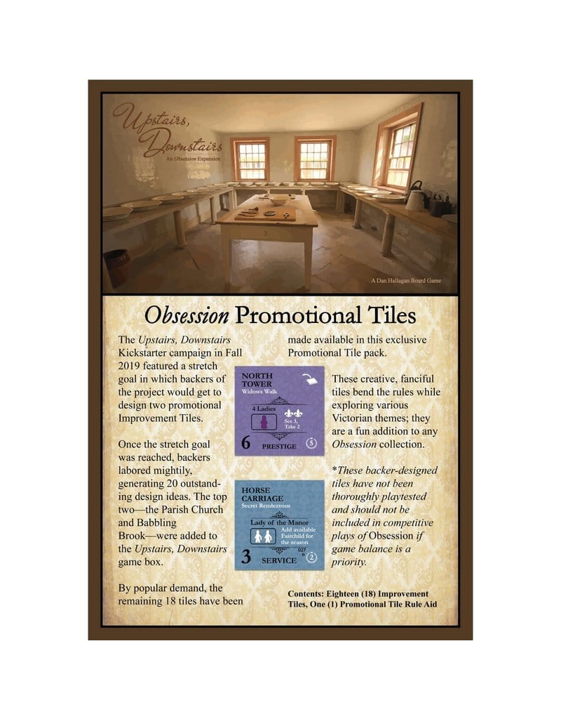 Kayenta Publishing Board Games > Large Box Games Obsession: Promotional Tiles 750958295002 29500