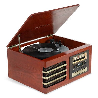 Victrola Music > Audio Equipment Victrola: VTA-380SB - Ellington Dual Bluetooth 7-in-1 Entertainment System 810033110320 VTA-380SB