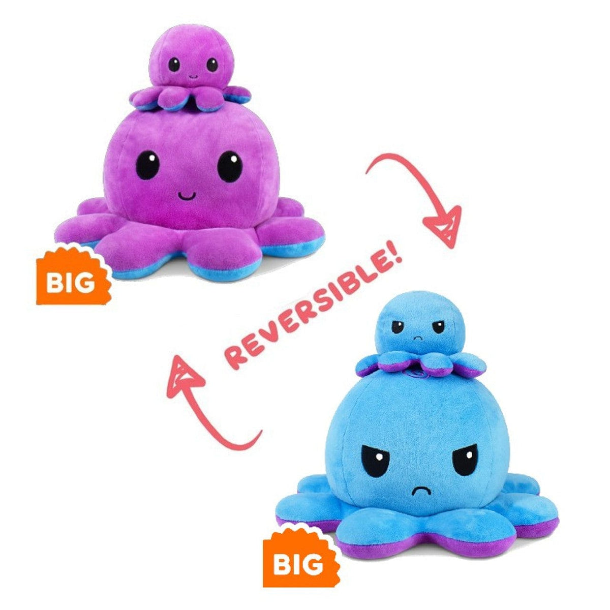 BIG Reversible Octopus Plushie: Happy Purple and Angry Blue - Third Eye